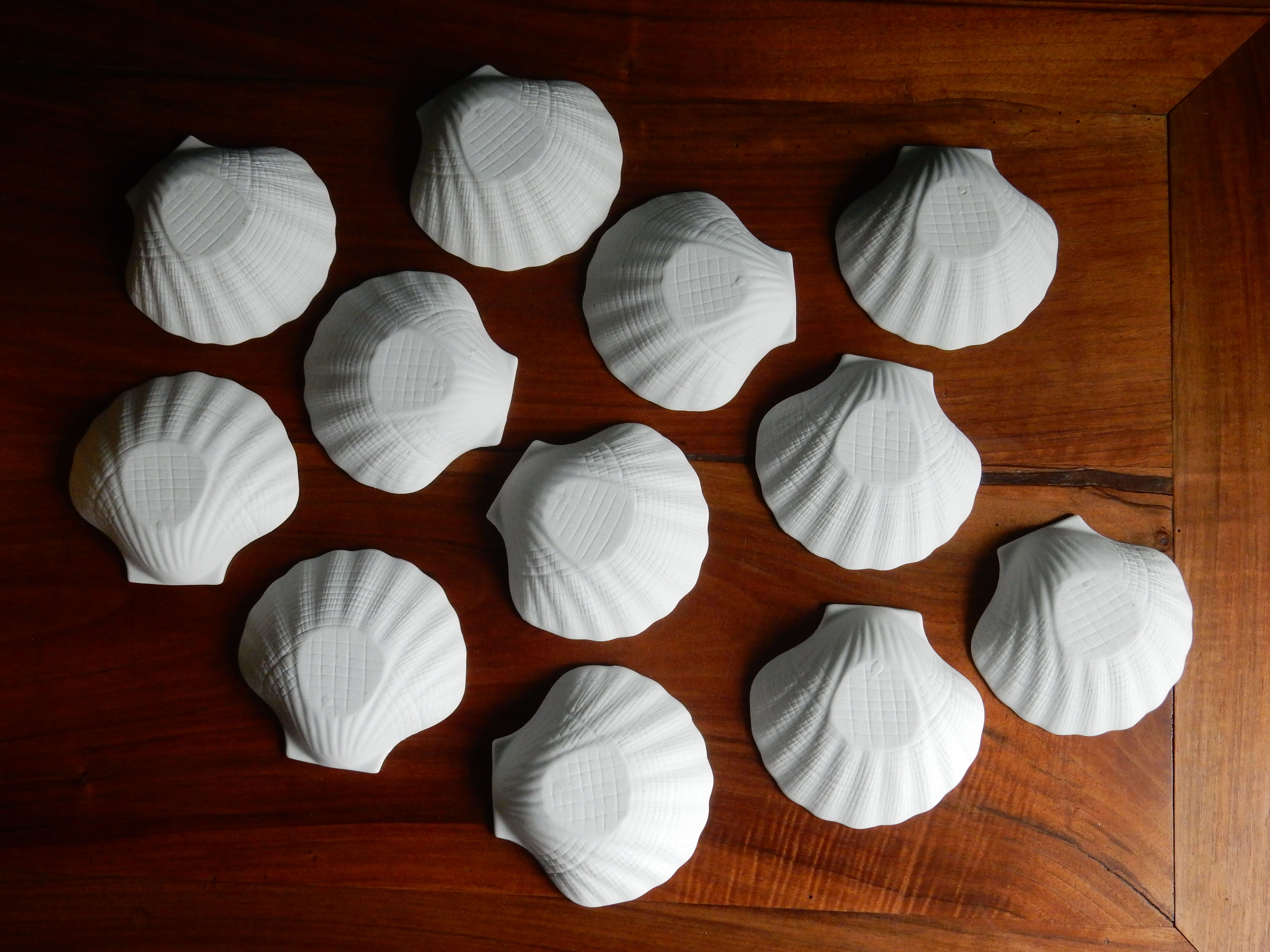 12 coquilles Saint Jacques porcelaine biscuit