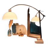 Lampe vintage 1970 arc structure acier chromé et pied en marbre