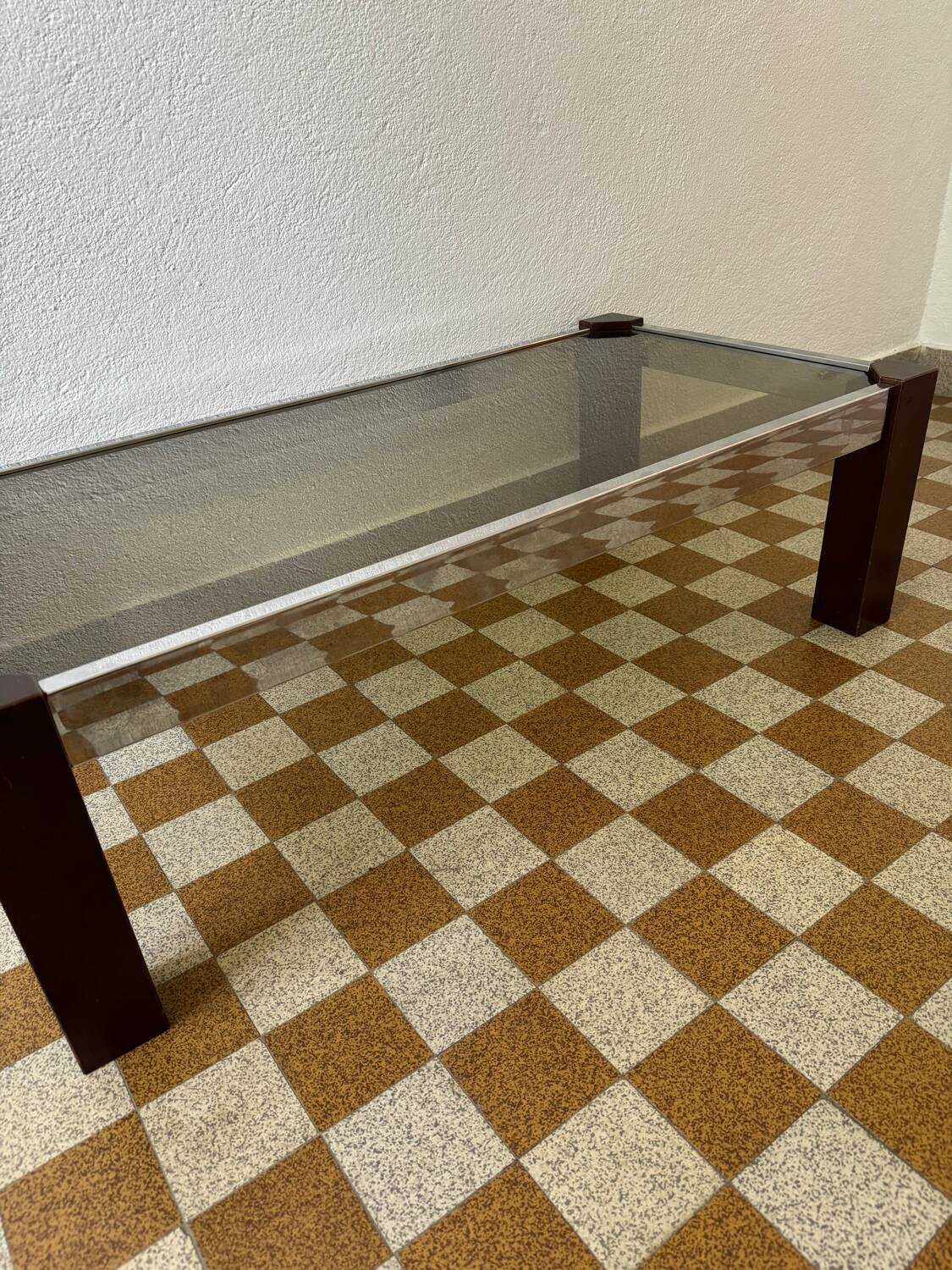 Chrome wood and smoked glass coffee table from the 70s