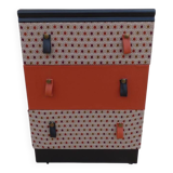 Vintage chest of drawers on wheels with three drawers in faux leather and fabric - Bouto