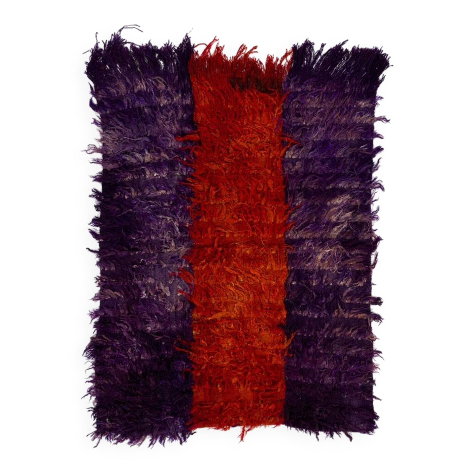 Vintage Hand-Knotted Shag Pile Tulu Rug in Red and Purple, 100% Mohair Wool
