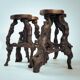 4 Tripod Bar Stools in Vine Wood and Oak, Handmade, France, 1950s