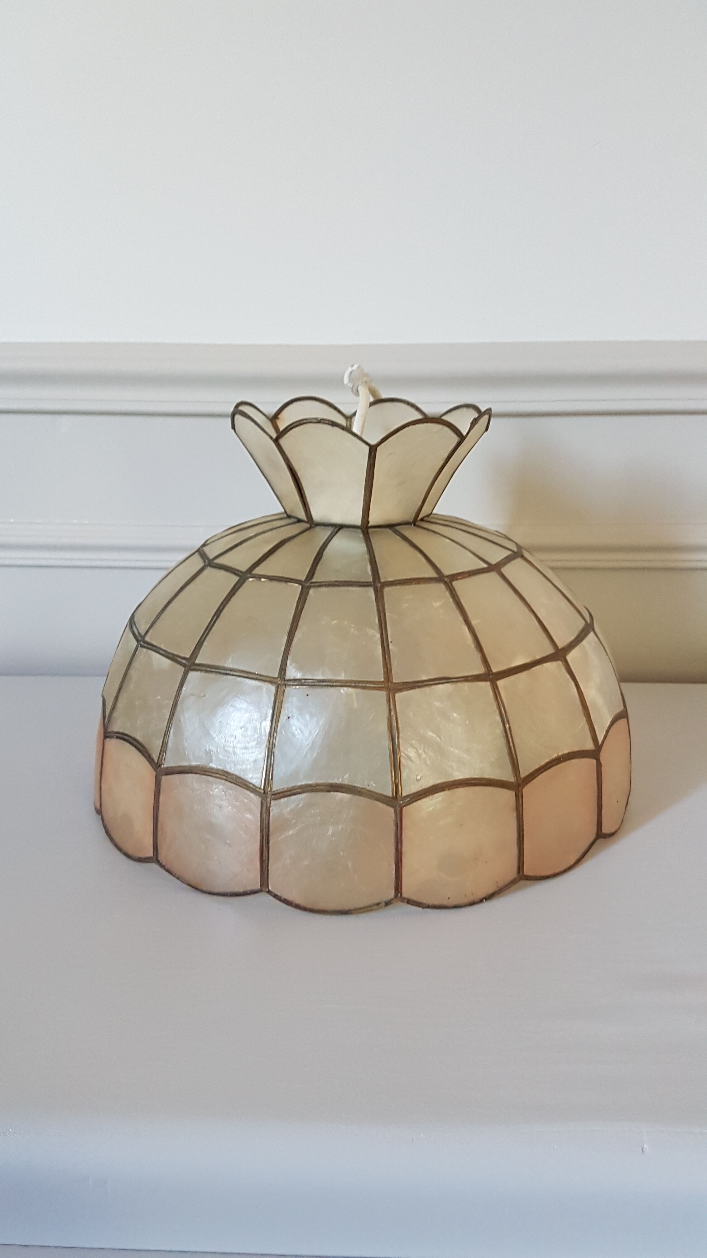 Mother-of-pearl and brass chandelier