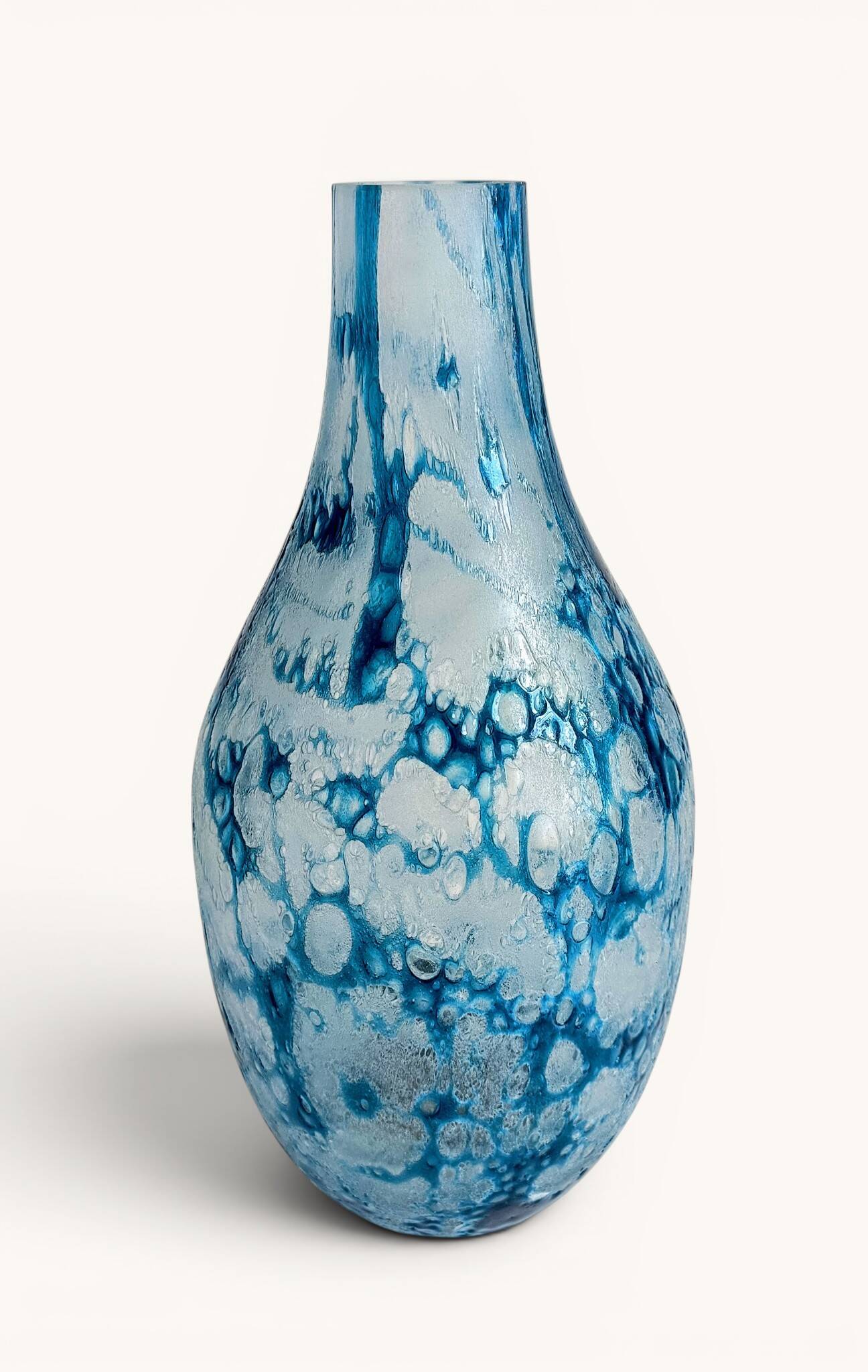 Brutalist Blue and White Reactive Art Glass Vase, Europe, 1970s