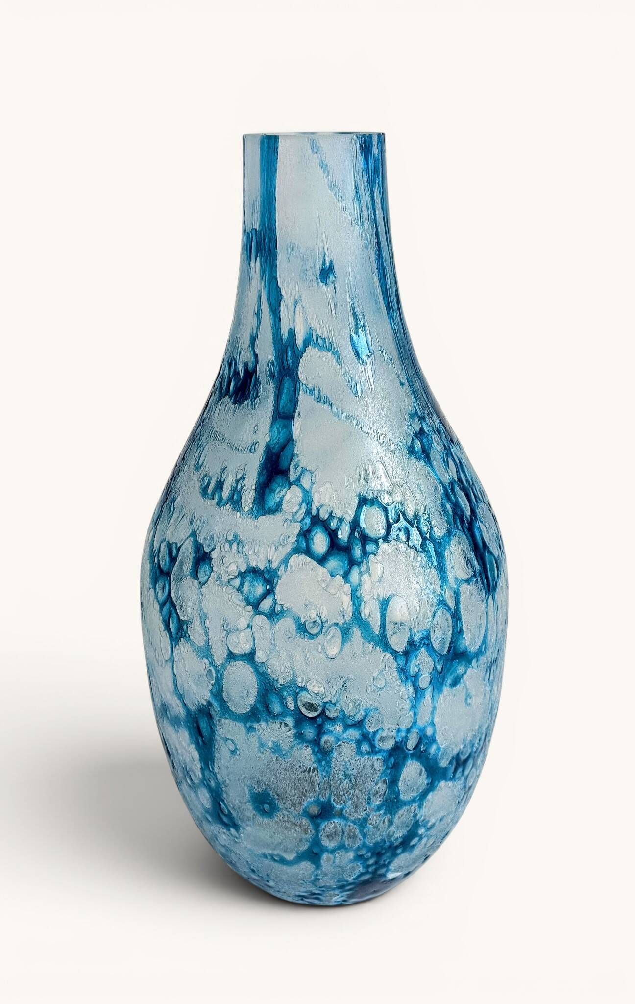Brutalist Blue and White Reactive Art Glass Vase, Europe, 1970s