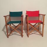 Paire de fauteuils pliant en bois et toile vintage, années 1970