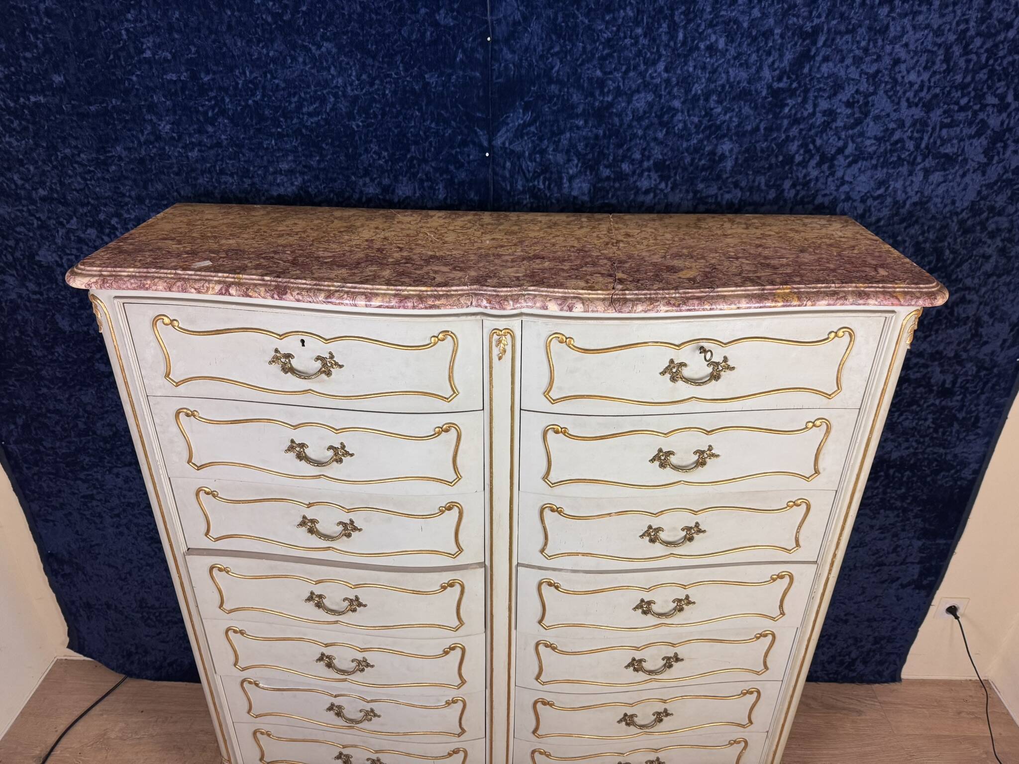 Louis XV style double row crossbow chest of drawers in lacquered and gilded wood circa 1900