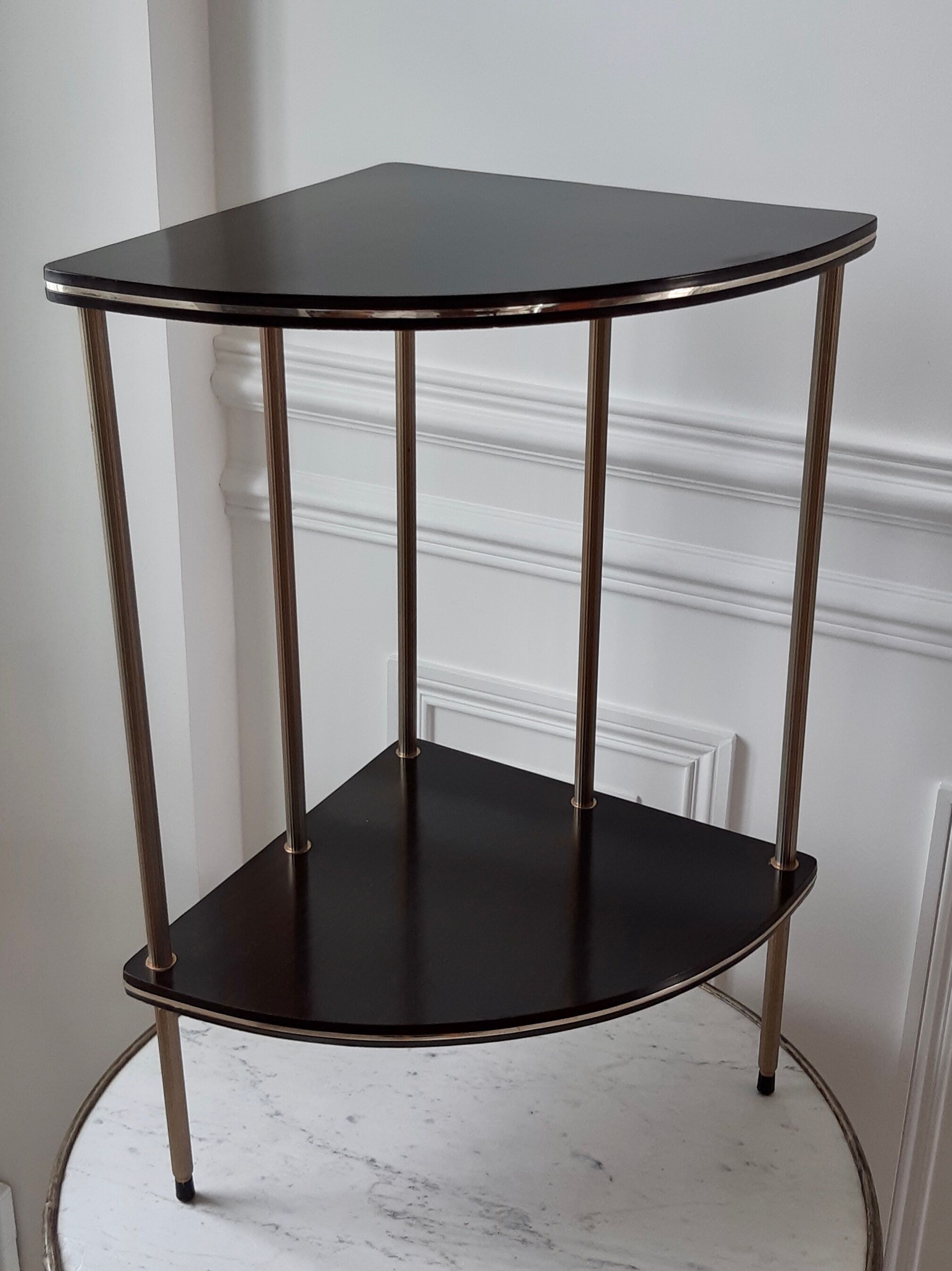 Shelf in brown formica and gold steel 70s