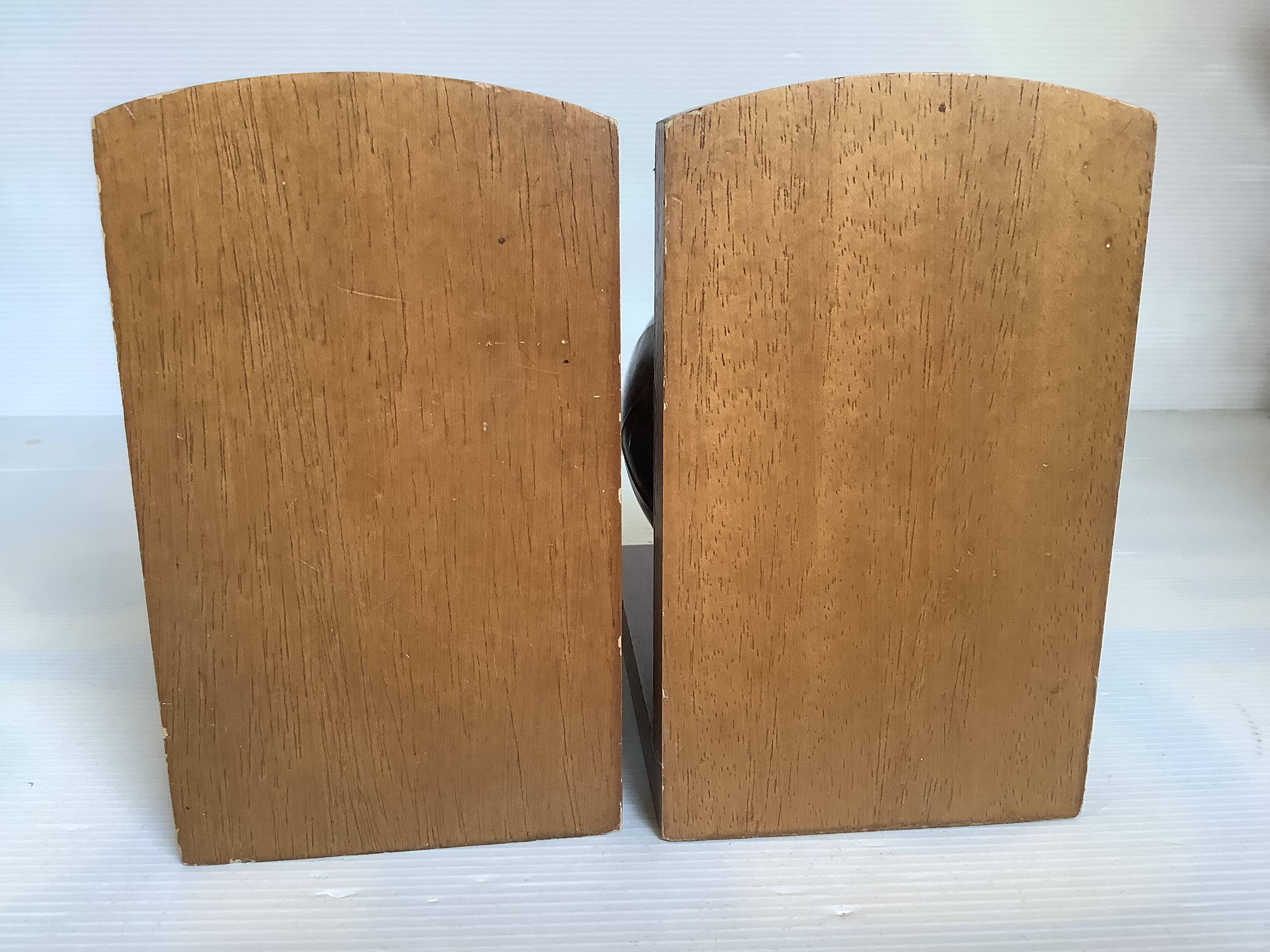 Pair of wooden world map bookends
