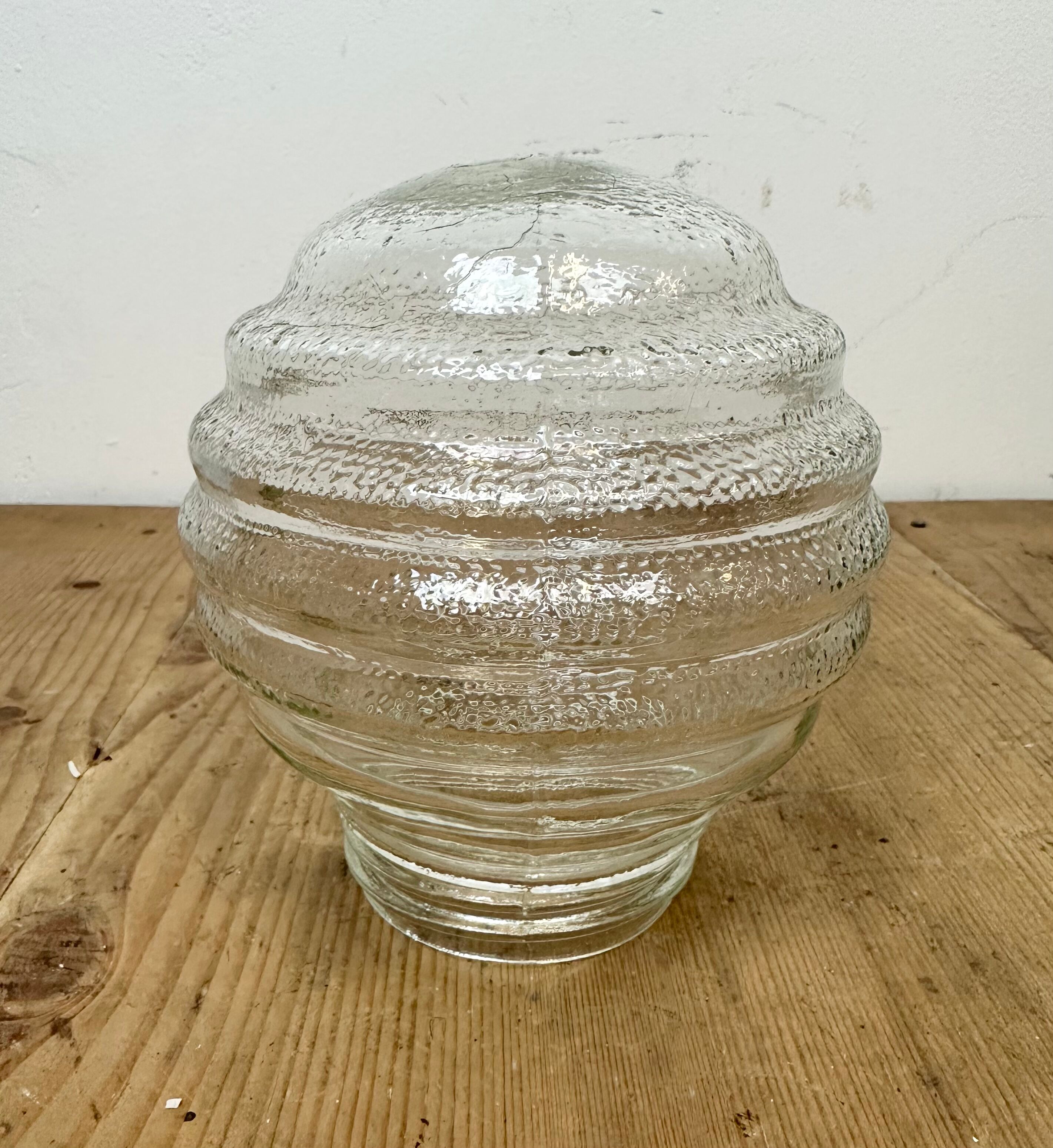 Industrial white porcelain pendant light with ribbed glass, 1970s