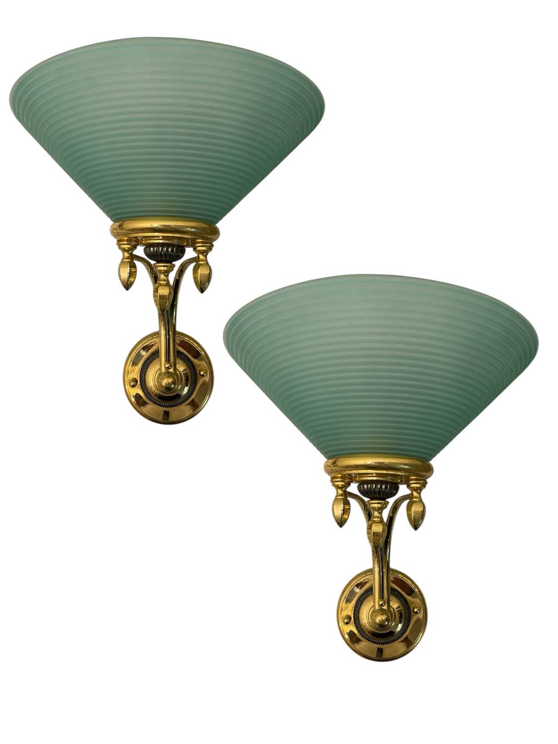 Large Green Murano Glass Brass Sconces Set of 2