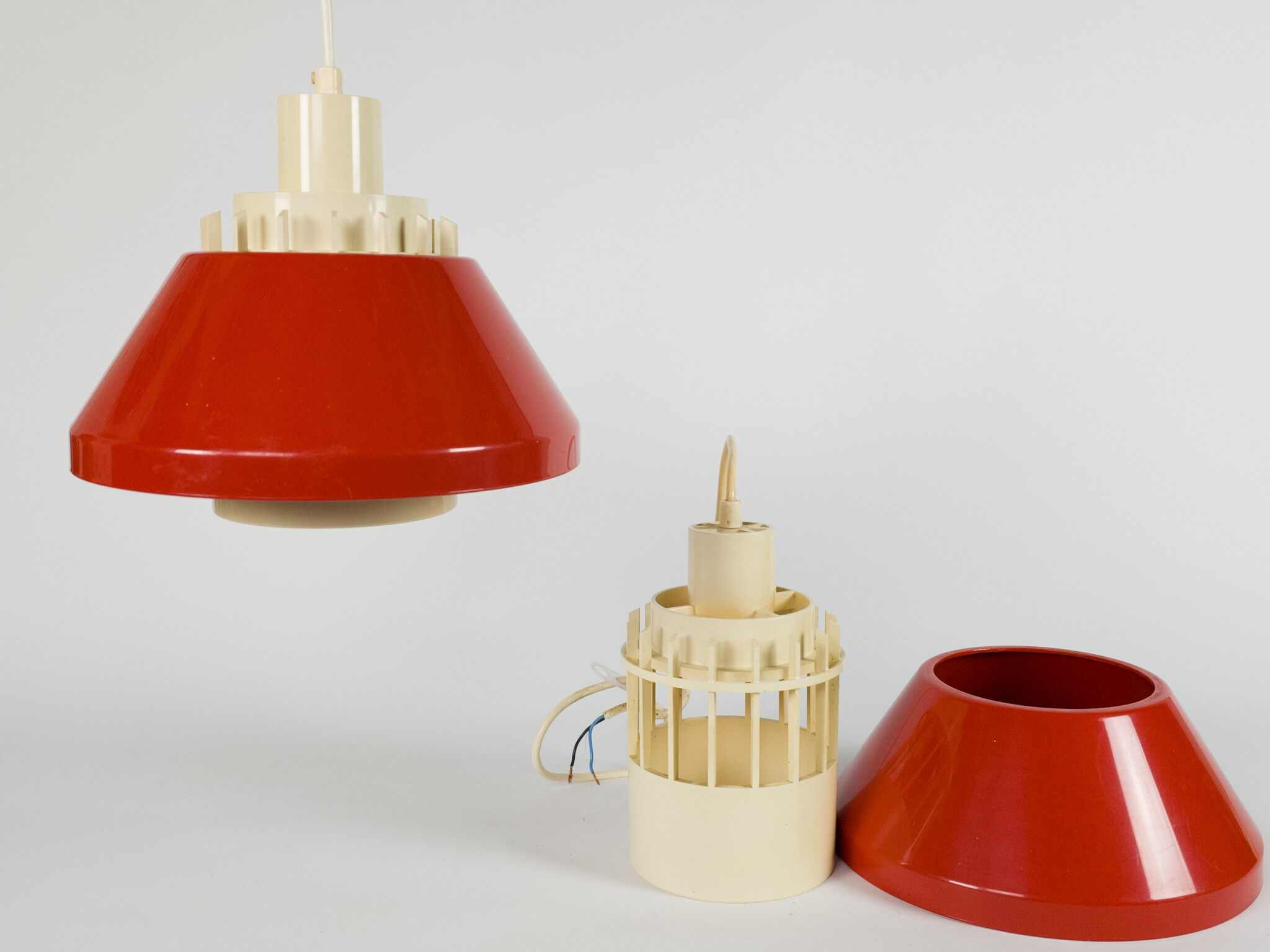 Lyskaer Belysning made in Denmark model 854 set of hanging lamps plastic mid century