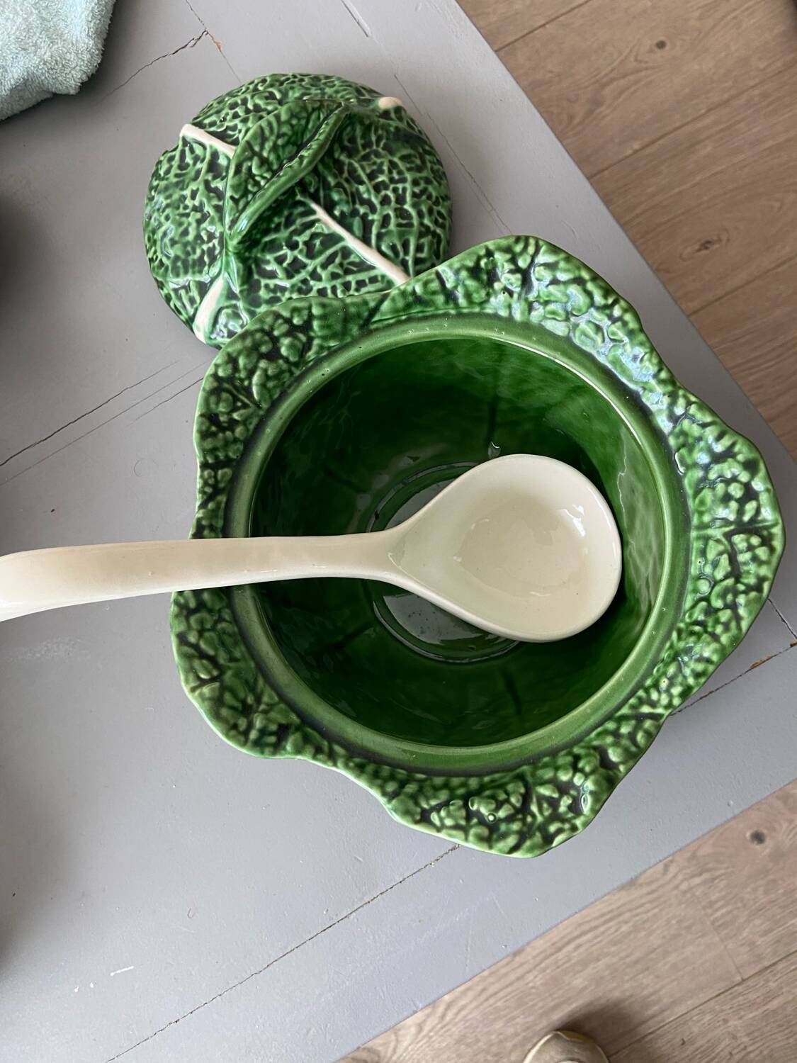 Green cabbage soup tureen