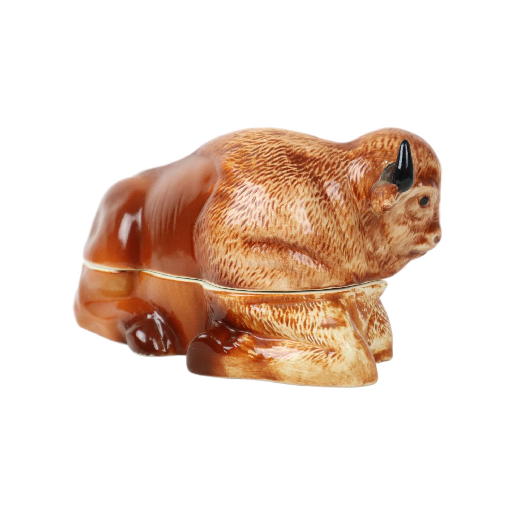 Sixties Michel Caugant Bison Tureen Pâté Mold Glazed Earthenware 25cm