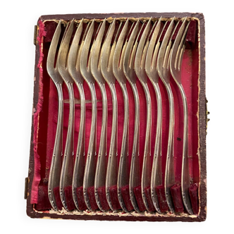 Series of 12 silver metal dessert forks