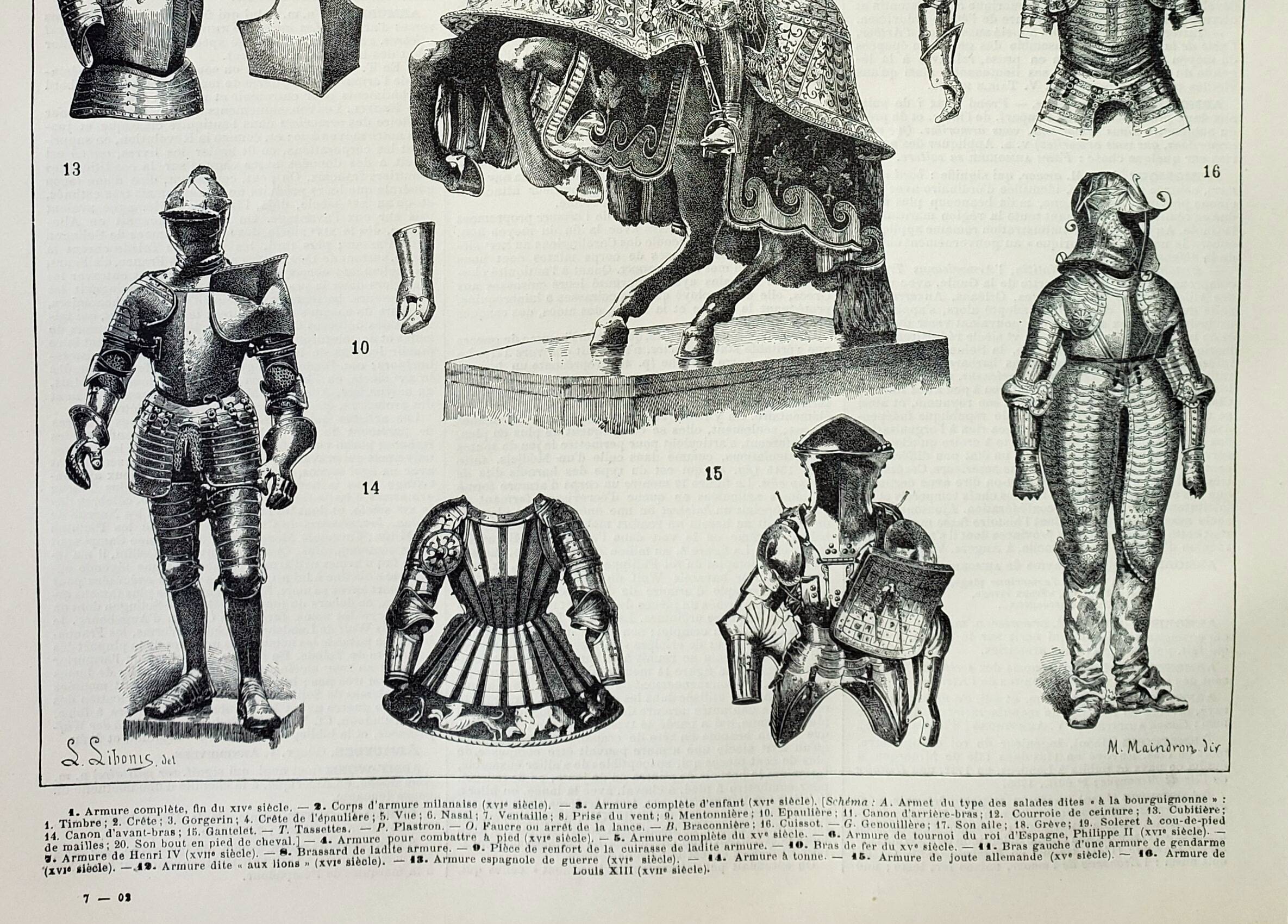 Old engraving 1898, Medieval armor, knight • Lithograph, Original plate