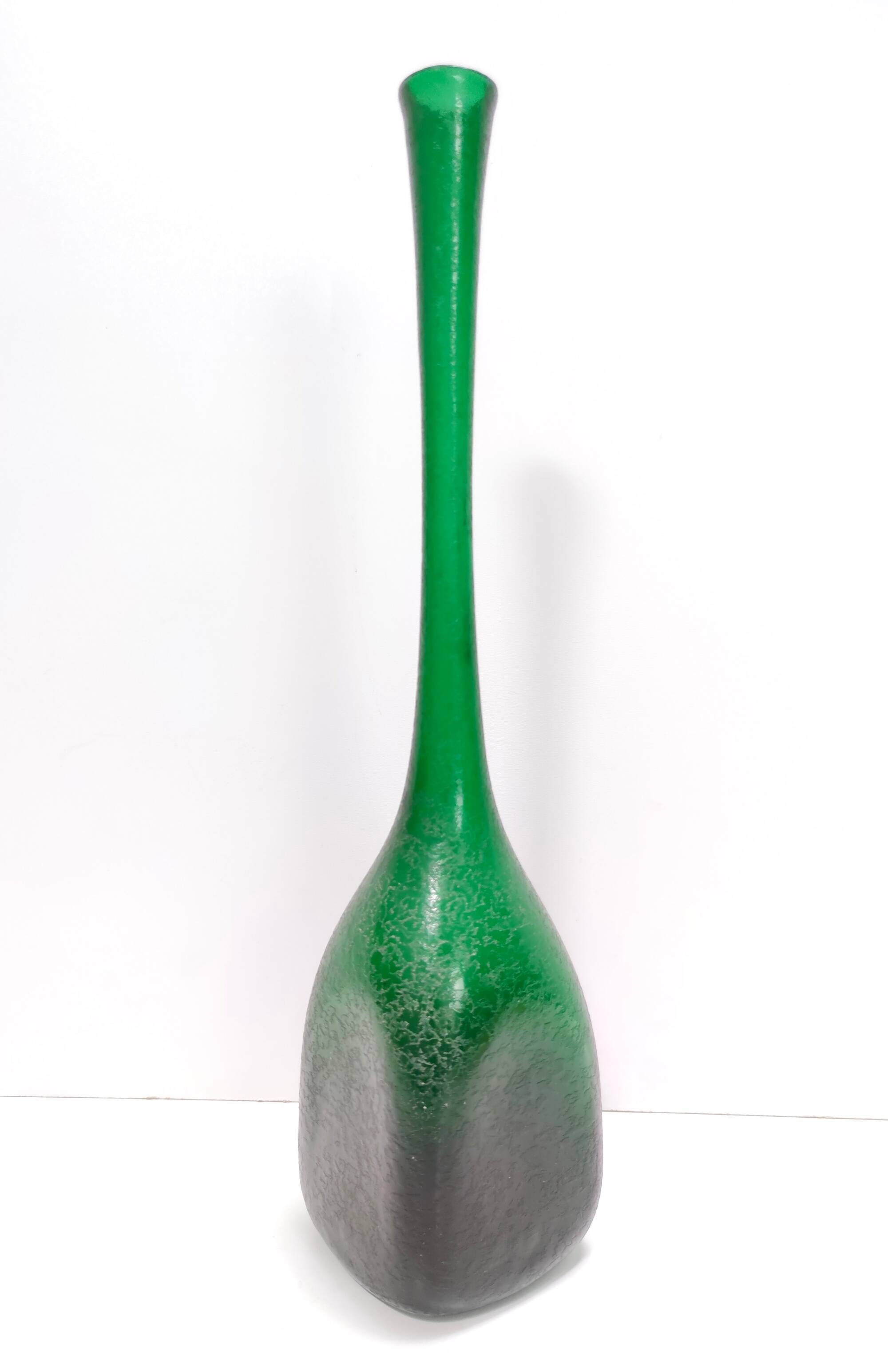 Emerald Green Corroso Murano Glass Vase by Seguso, Italy