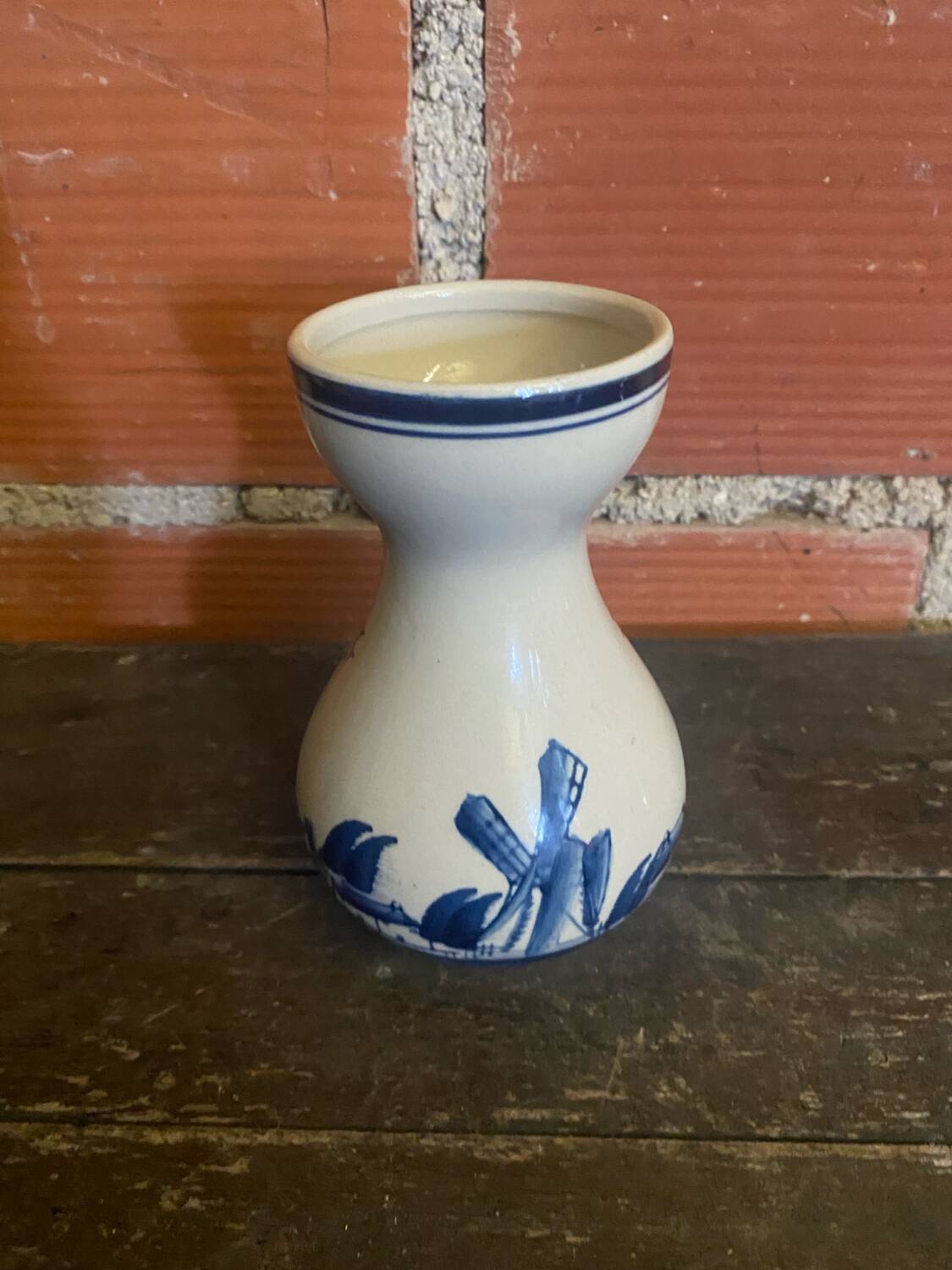 Antique DELFT Vase White Ceramic Blue Decor Vintage Mill #D573