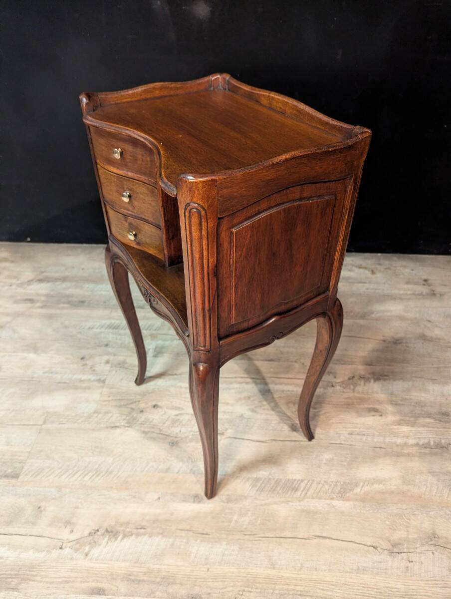 Pair of Louis XV style walnut bedside tables, right and left