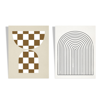 Pair of prints, checkered wall art set of two, 50x70cm