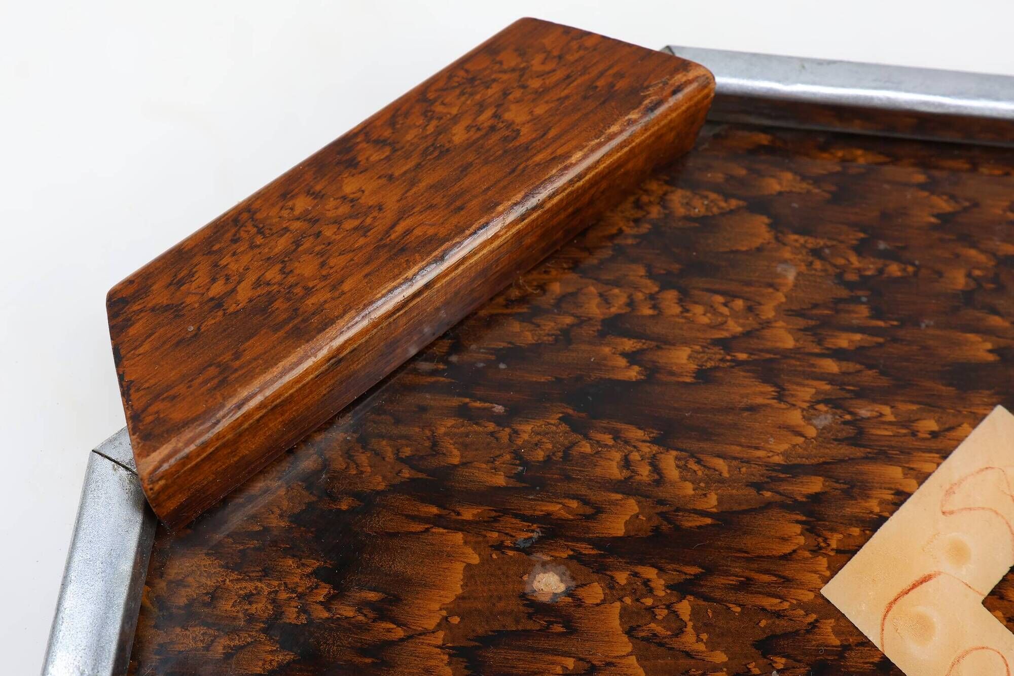 Art Deco Whiskey Tray in Metal and Wood, Belgium 1920s