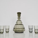 Art deco Glass Carafe with six glasses,Bohemia,1930's.