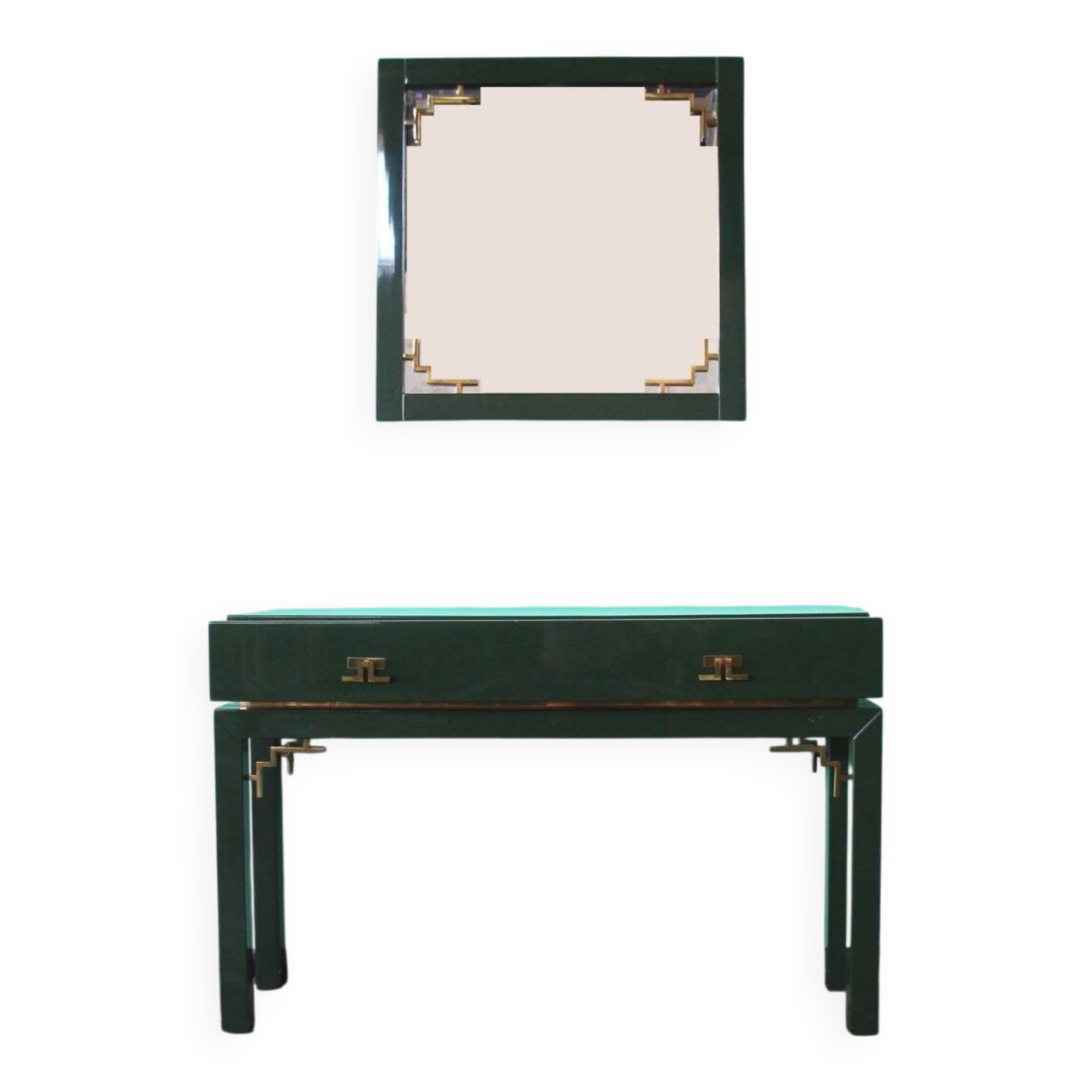 Emerald Green Console with Mirror, Italy, Set of 2