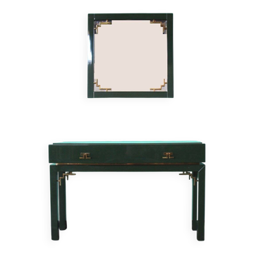 Emerald Green Console with Mirror, Italy, Set of 2