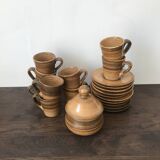 Service à café en grès Longchamps, circa 1960 - sucrier et 9 tasses avec soucoupes