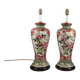 Pair Of XL Vintage Hand-Painted Chinese Floral Pottery Lamps