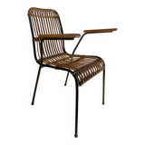 Set of 4 vintage rattan and bamboo chairs by Schumacher, Belgium 1950s.