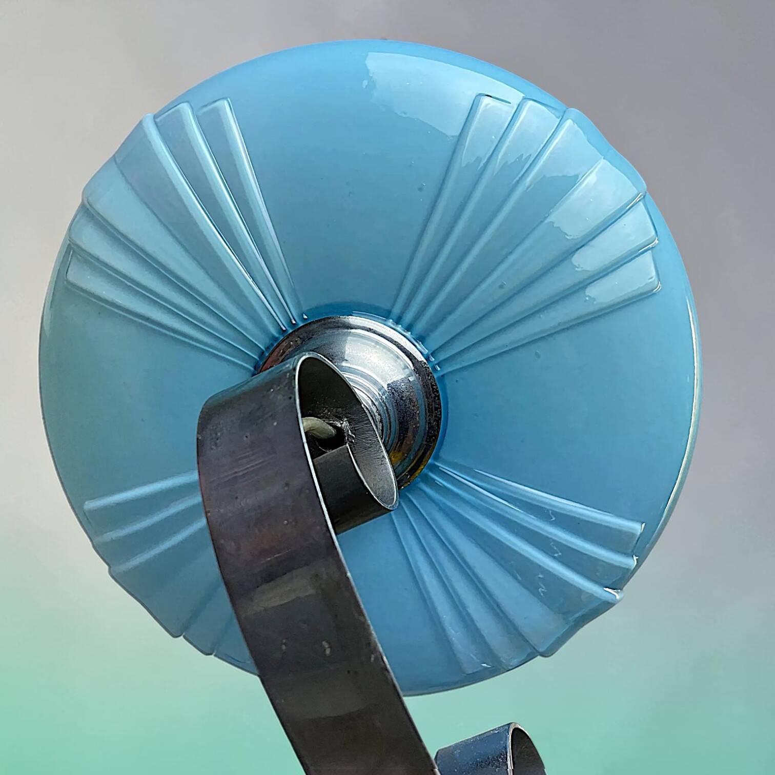 Art Deco chandelier with blue opaline glass