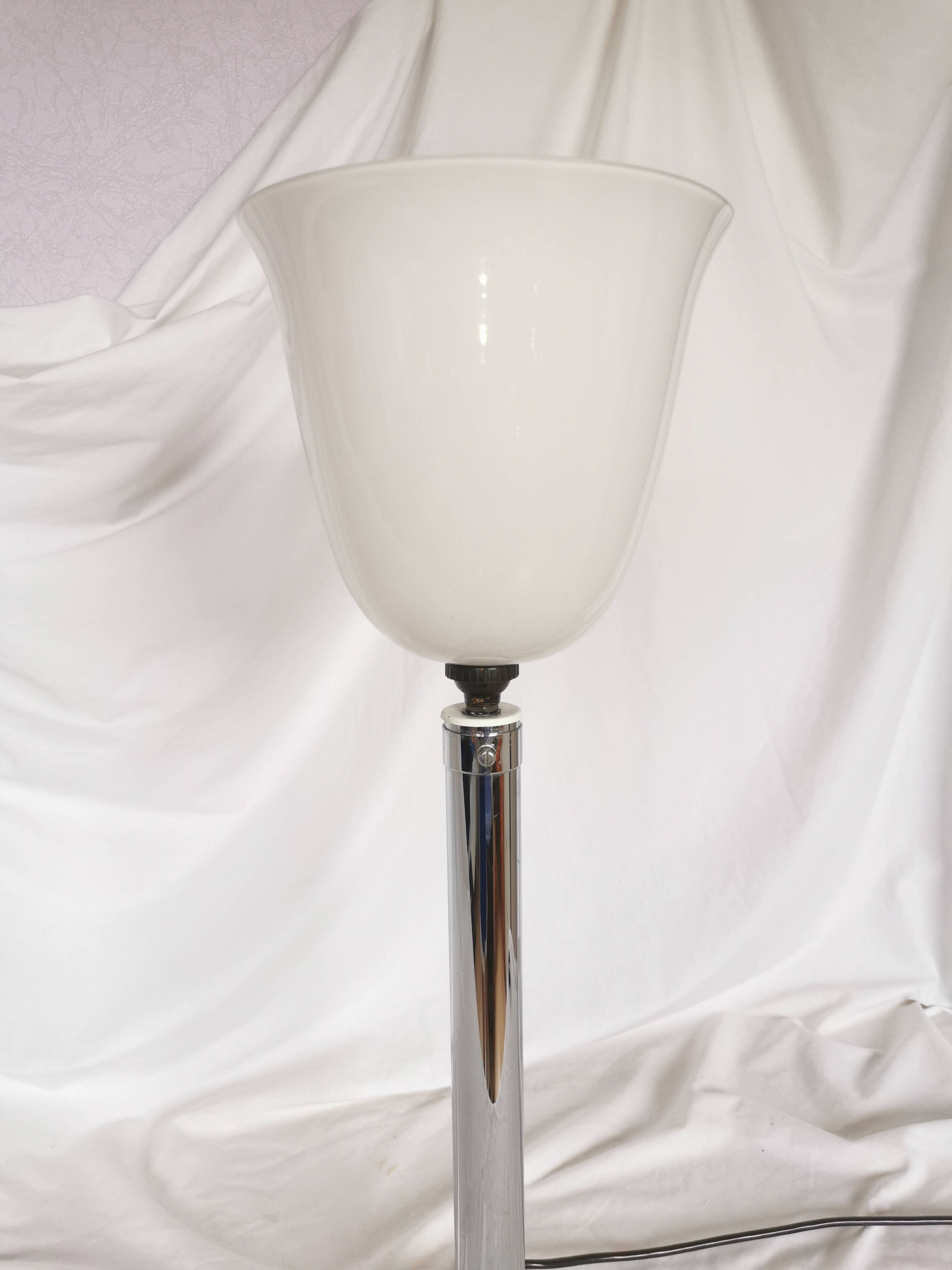 Large chrome and opaline lamp, Mazda and Ferdinand Solere, France, 1970