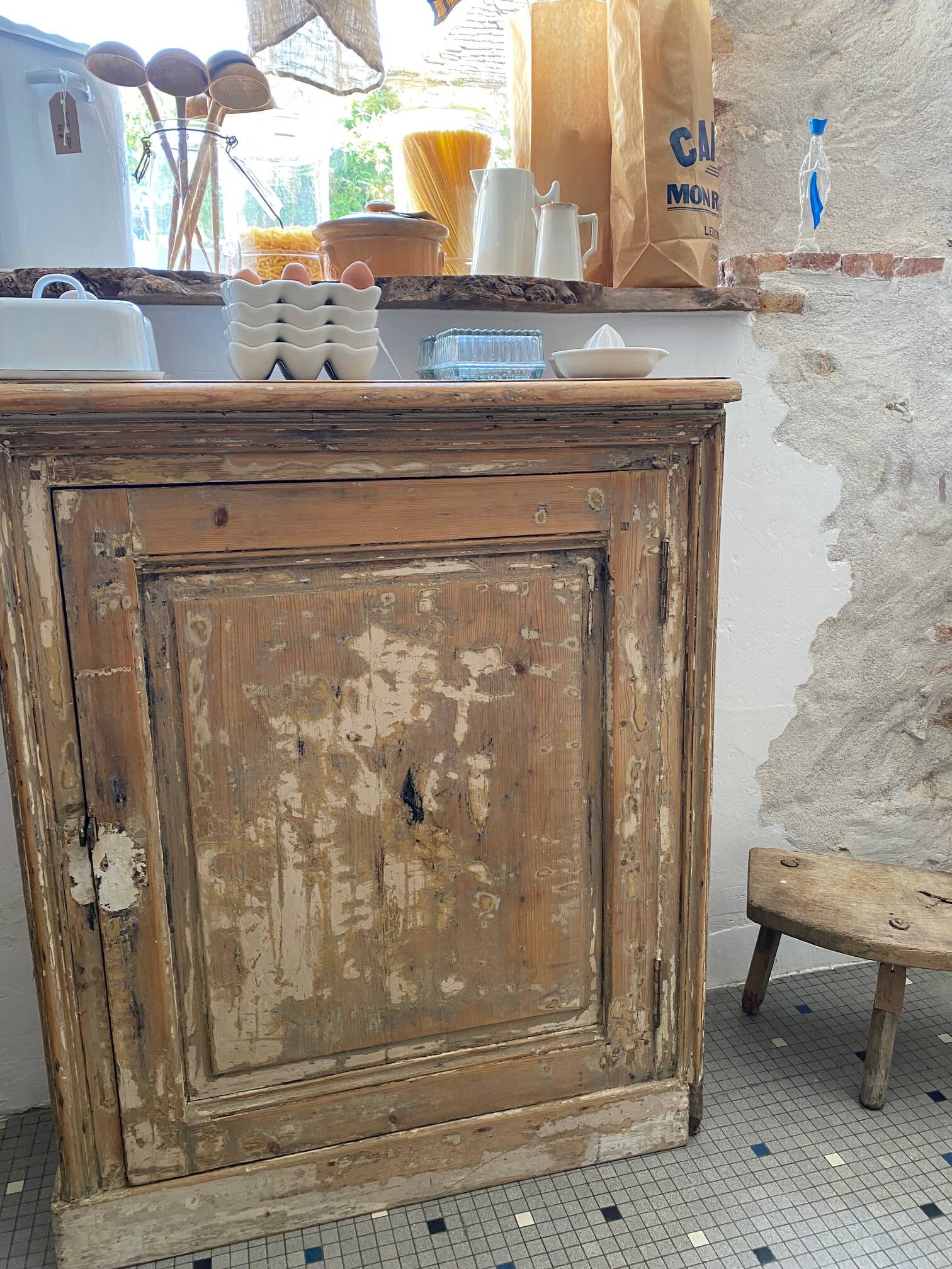 One-door stripped pine sideboard