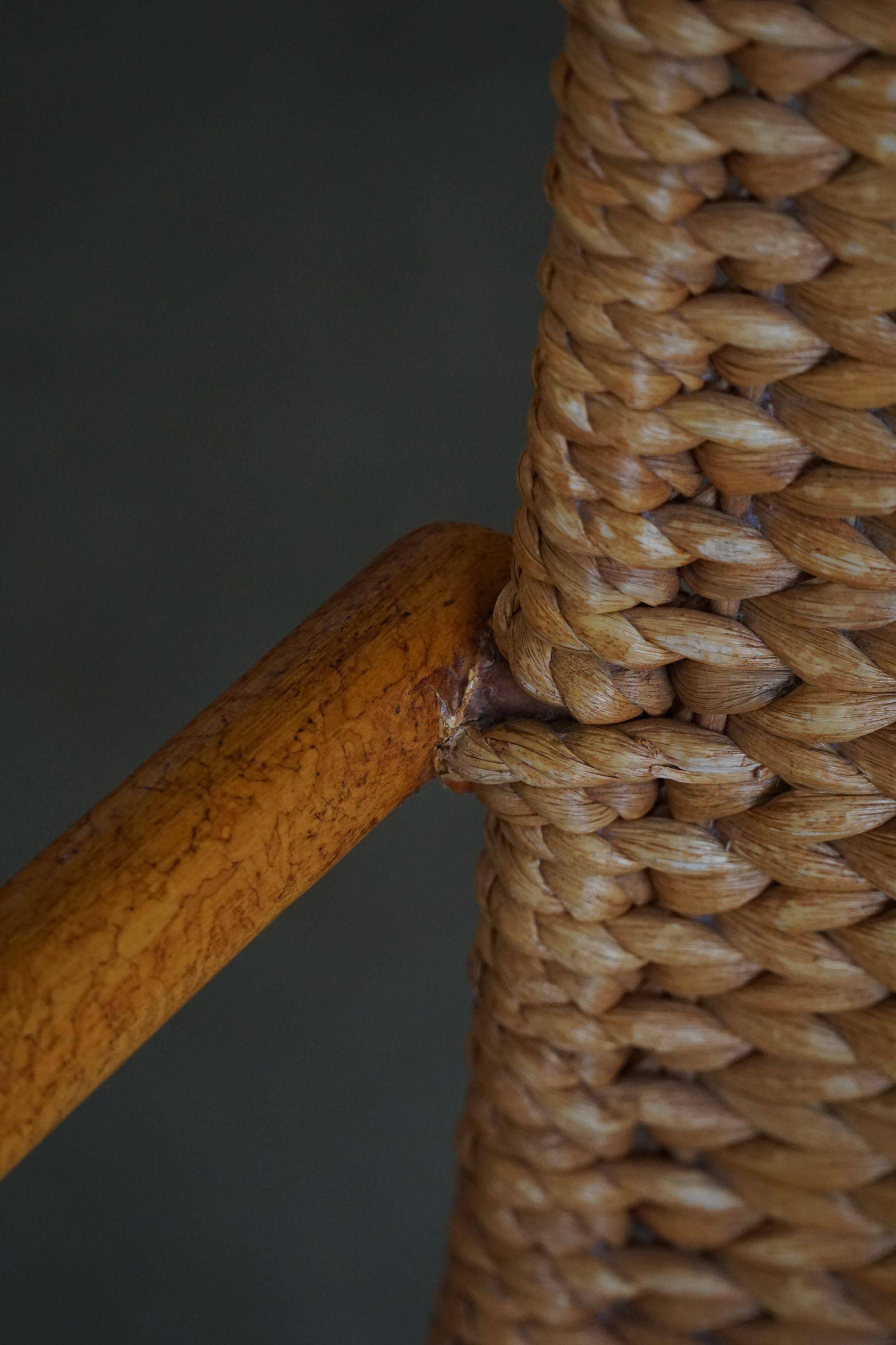 Set of 4 vintage Italian wicker and birch armchairs, mid-century modern, 1950.