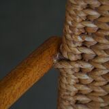 Set of 4 vintage Italian wicker and birch armchairs, mid-century modern, 1950.