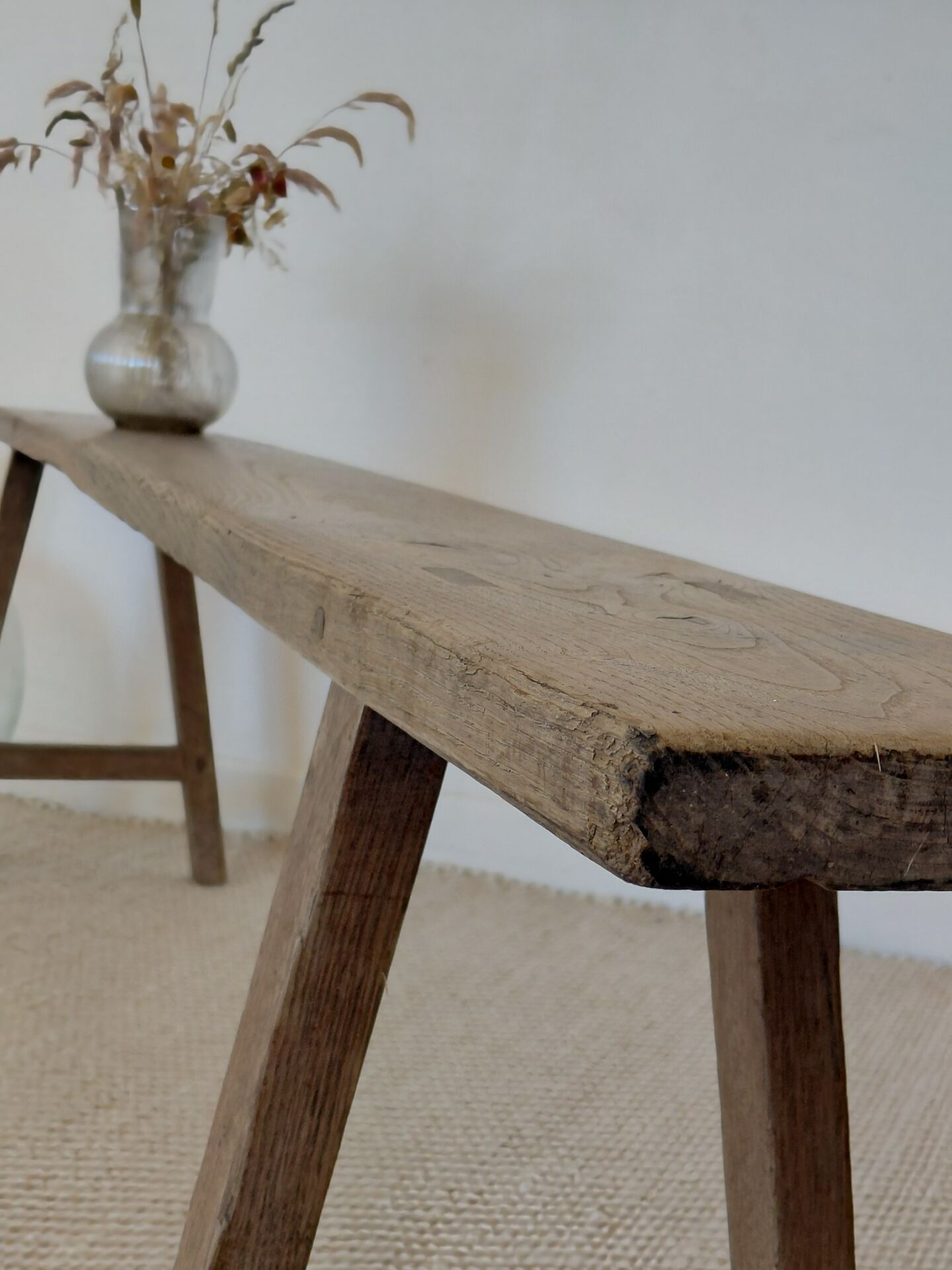 Large raw workshop bench with dowels - wabi-sabi spirit 175 cm