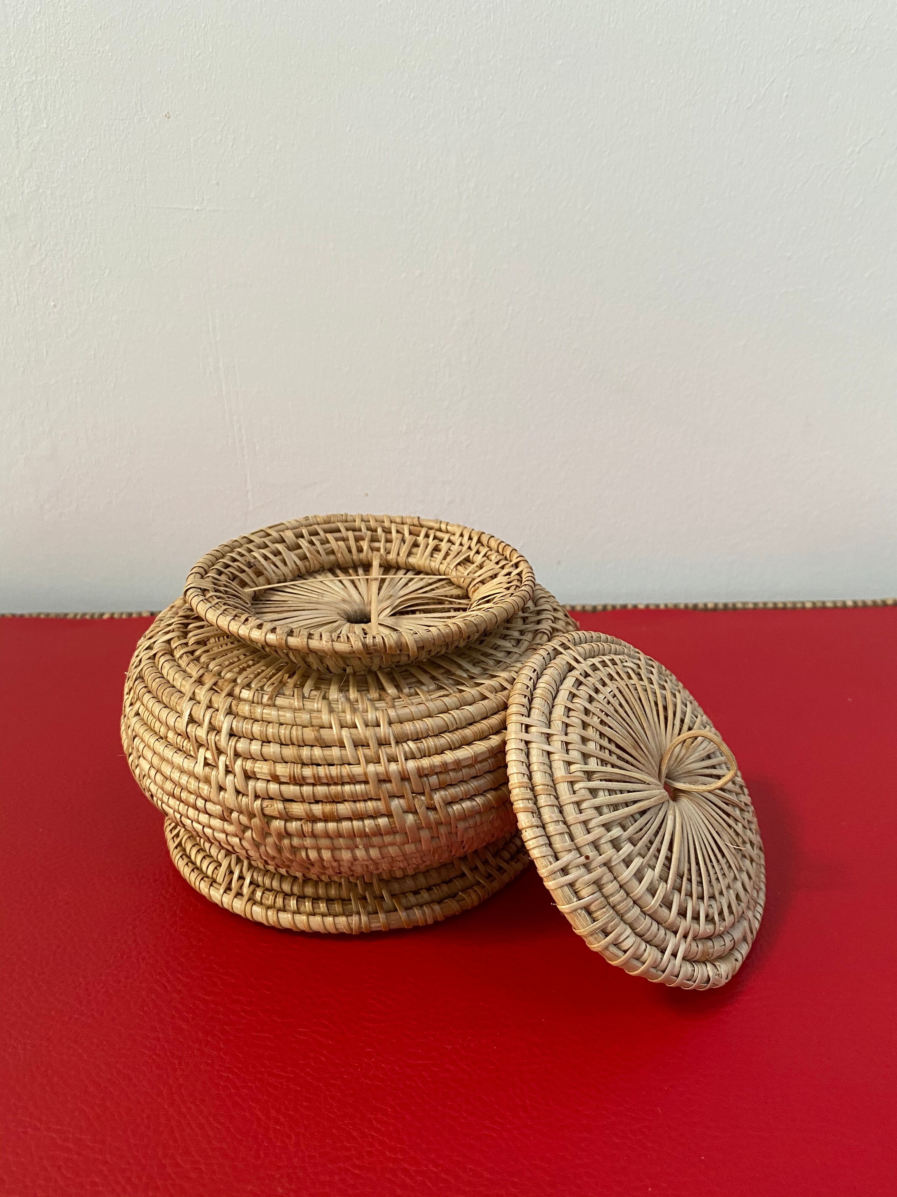 Vintage basket in braided rattan