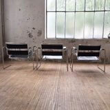 Bauhaus modernist leather chrome armchairs