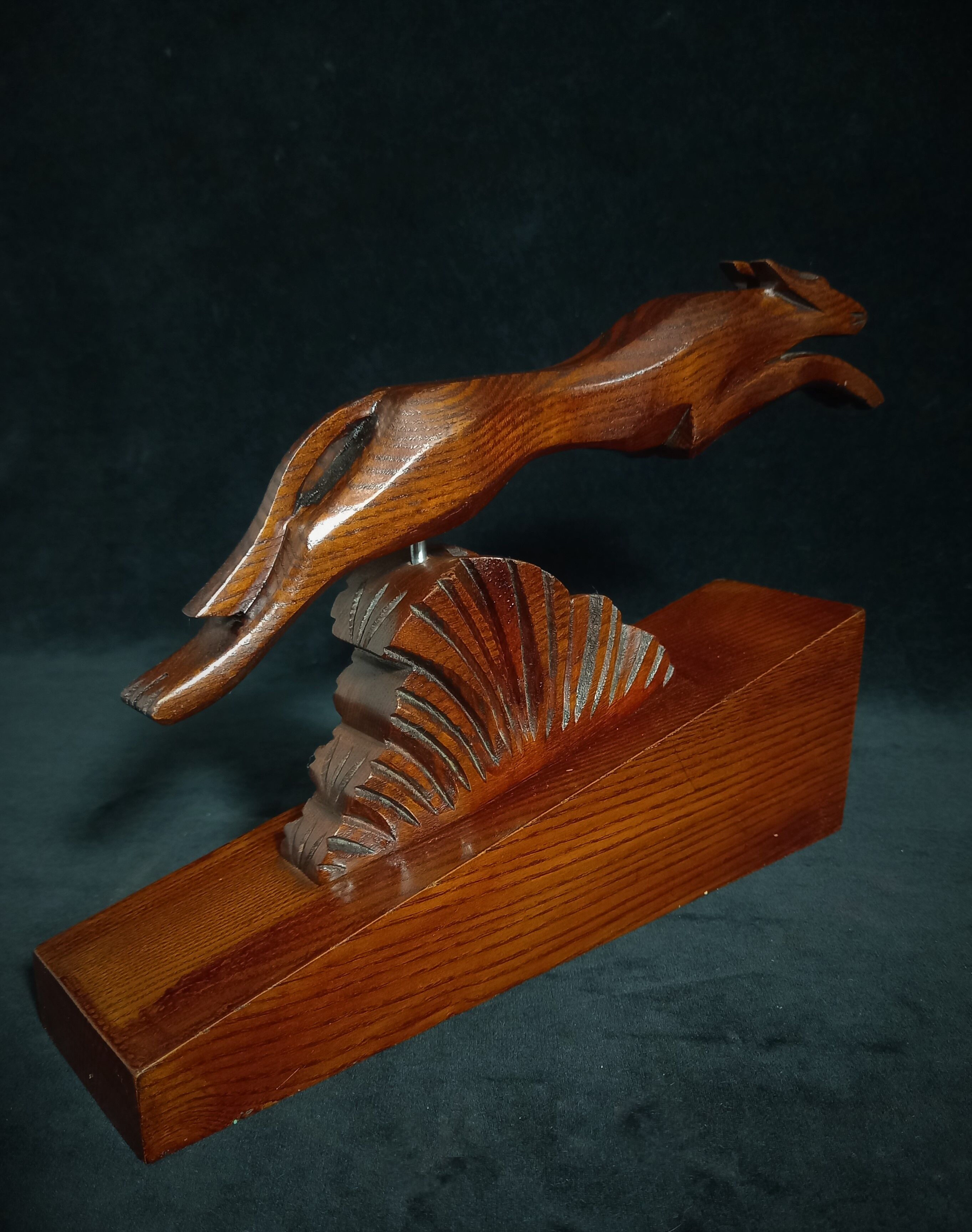 Pair of art deco wooden bookends with greyhounds