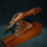 Pair of art deco wooden bookends with greyhounds