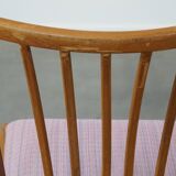 Set of 4 vintage Danish design dining chairs from the 1970s with light purple fabric seats