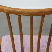 Set of 4 vintage Danish design dining chairs from the 1970s with light purple fabric seats