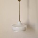 Rare Midcentury Brass and Milk Glass Pendant Kamenicky Senov, 1970s