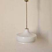 Rare Midcentury Brass and Milk Glass Pendant Kamenicky Senov, 1970s