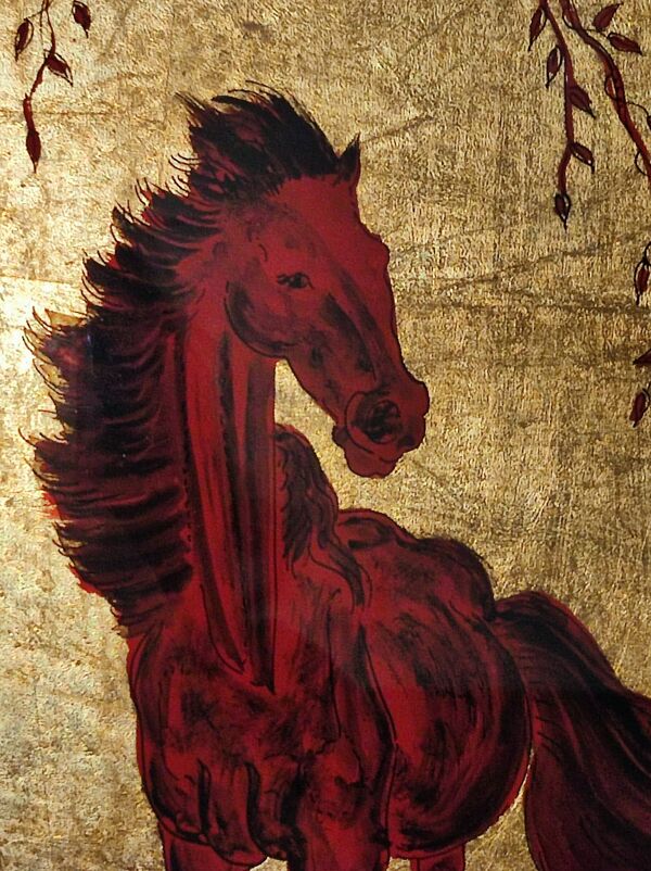 Tableau cheval feuille d'or