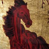 Tableau cheval feuille d'or