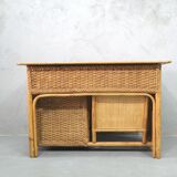 Mid-century italian bamboo, rattan and teak desk, 1960s