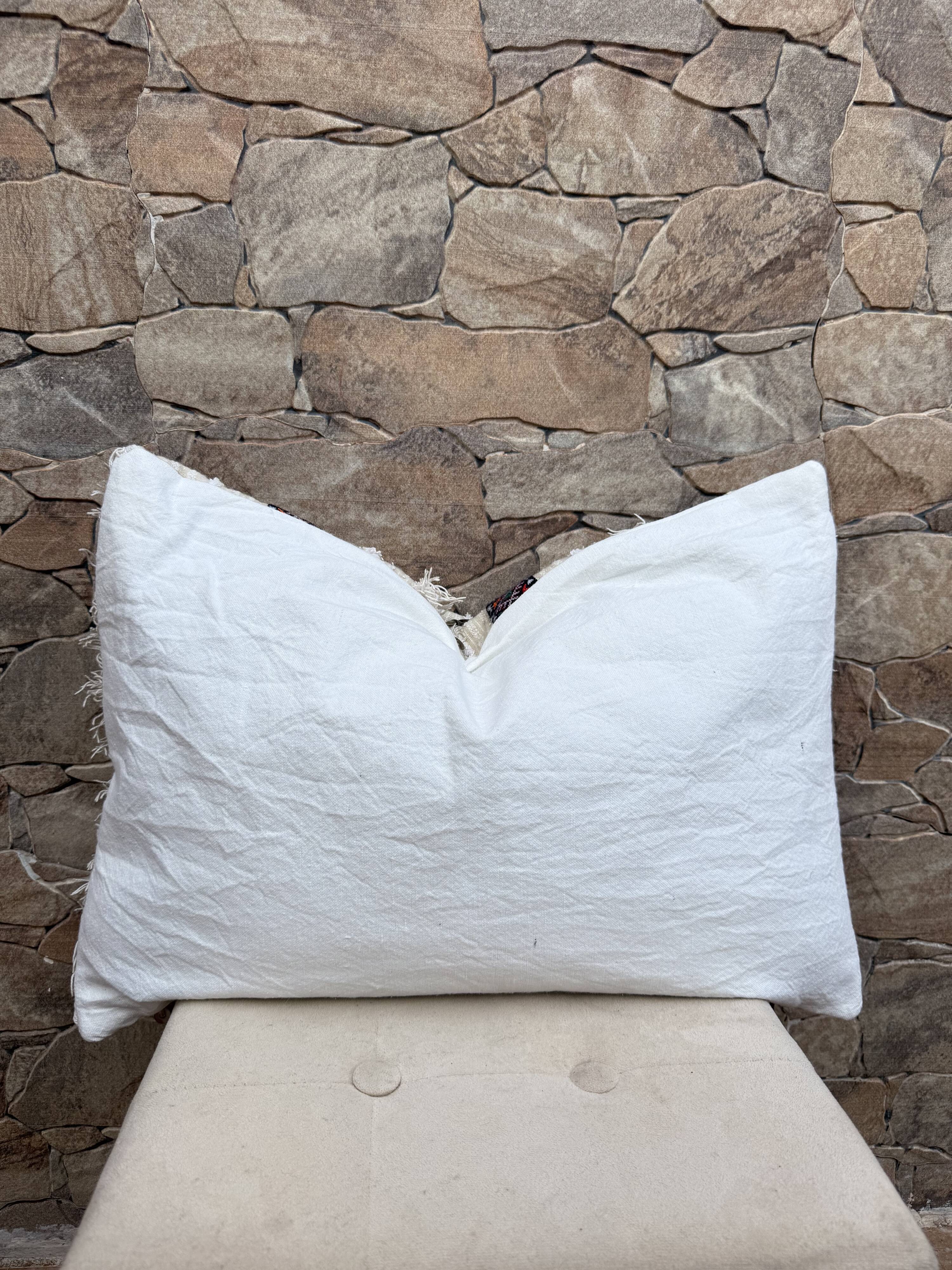 Housse de coussin Handira marocaine : Coussin berbère à sequins (60x40cm)