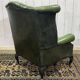1970s Chesterfield Wingback Chair in Green Leather